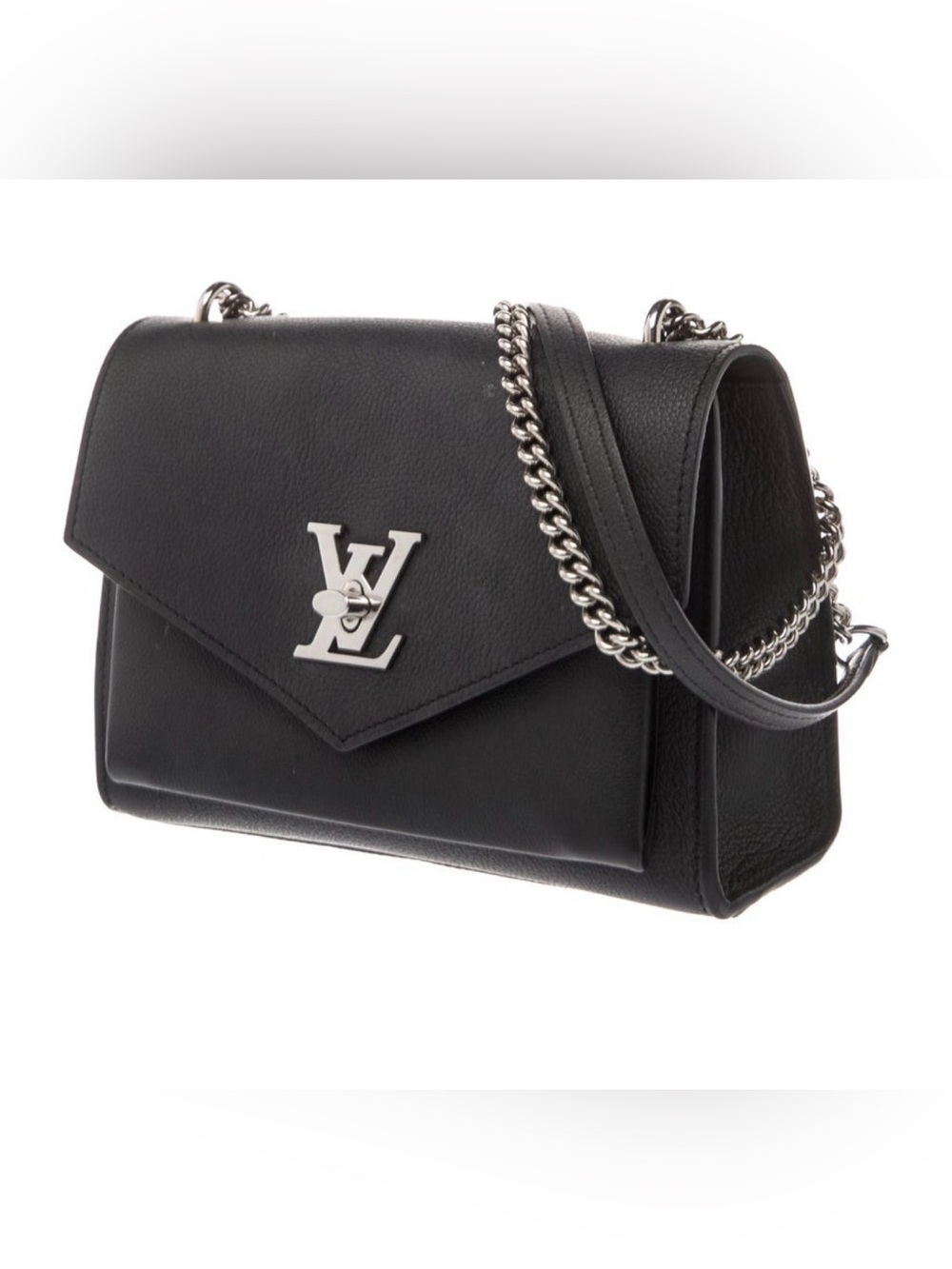 Louis Vuitton Black Leather Shoulder Bag with Silver Hardware